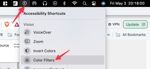Screenshot of menu bar showing 'Color Filters' Option