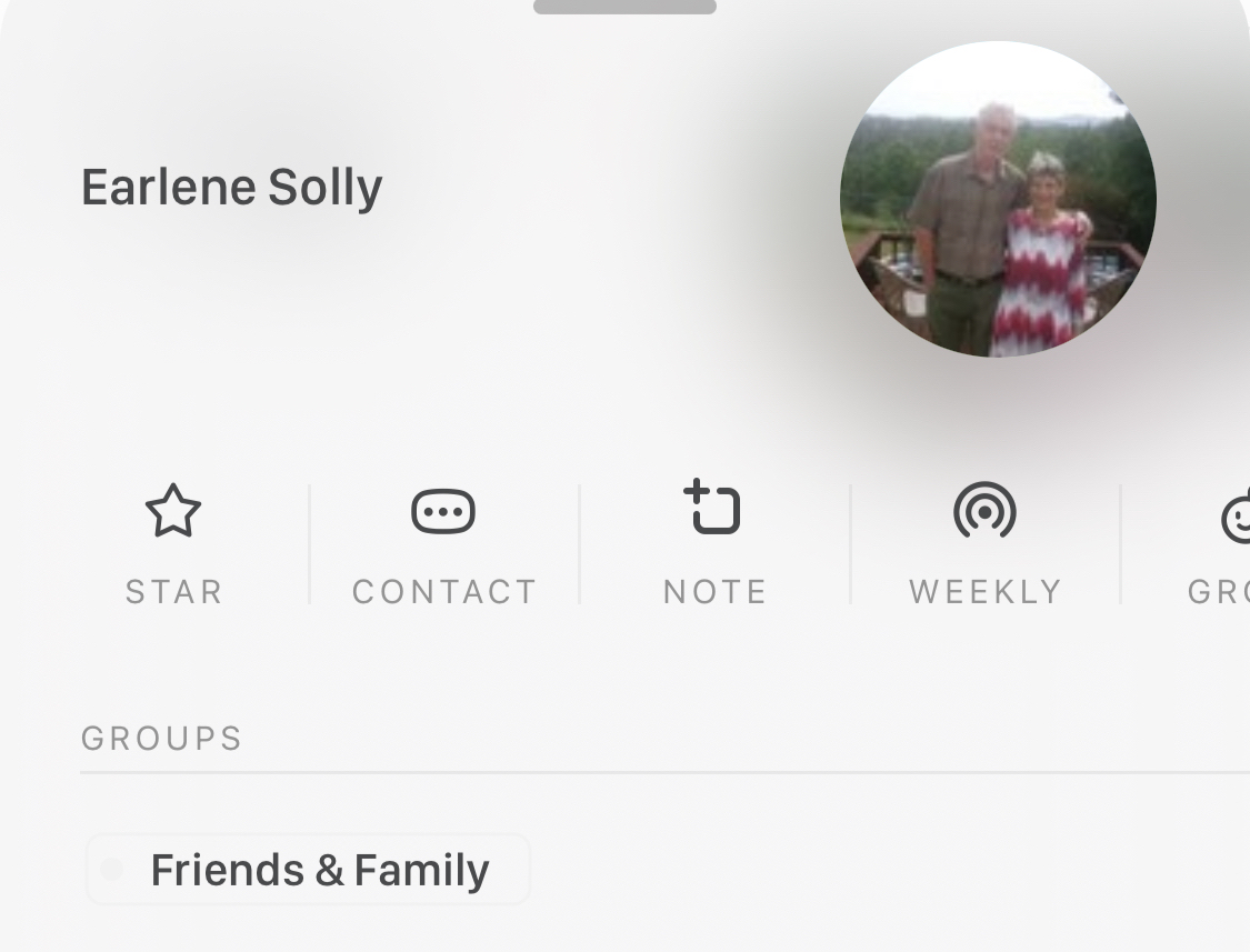 Contact card for my mom, Earlene Solly