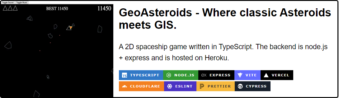 Screenshot of GeoAsteroids project Card