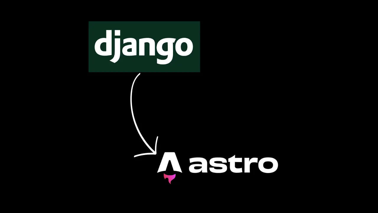 Django logo with an arrow pointing to the Astro.js logo