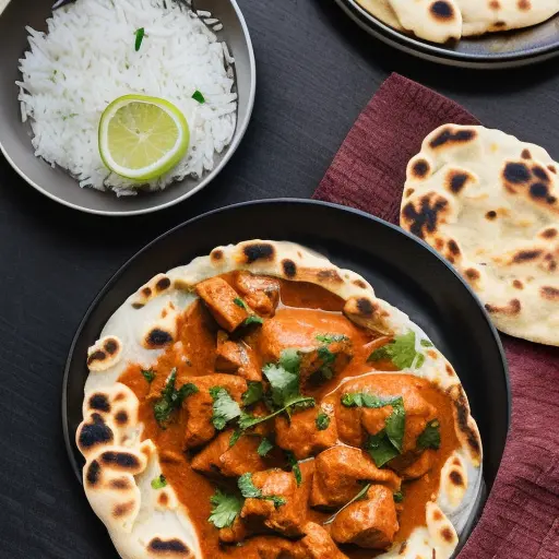 Butter Chicken with Garlic Naan and rice