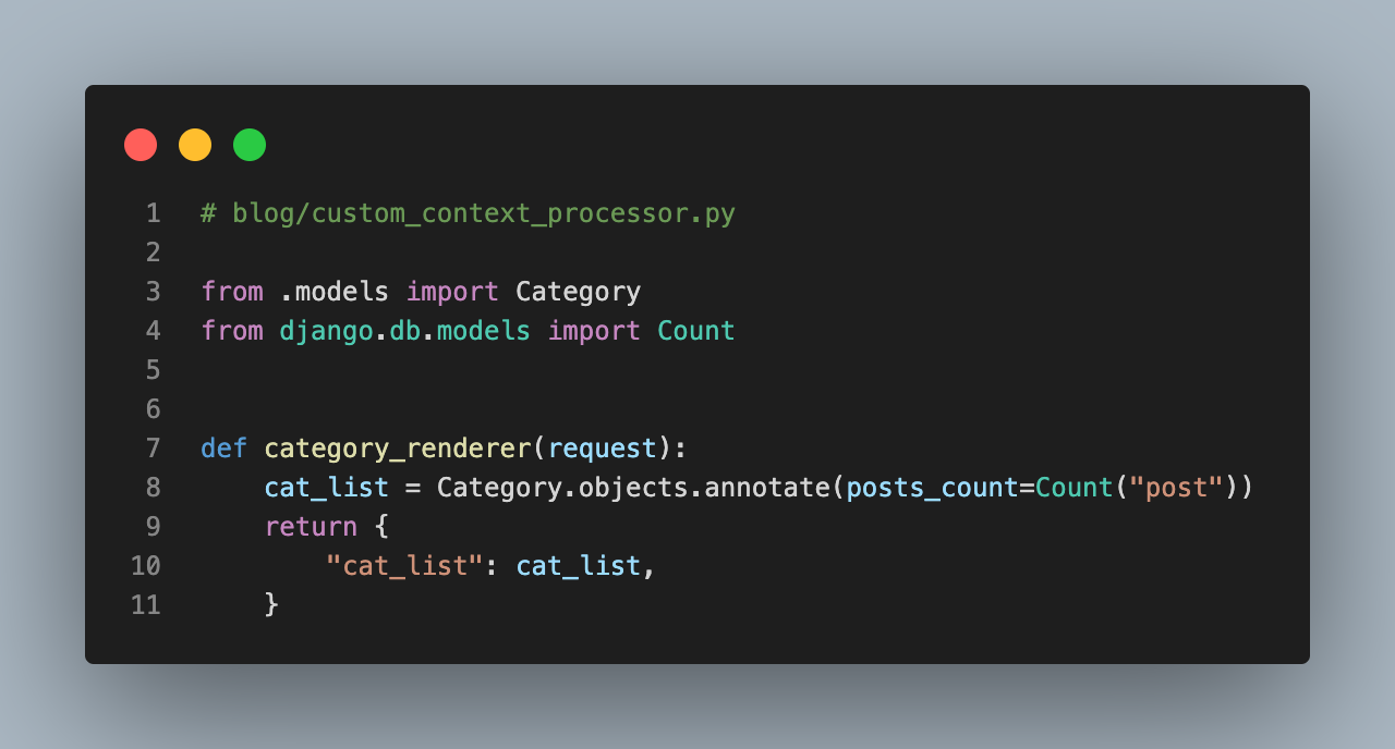 Screenshot of Context Processor Code