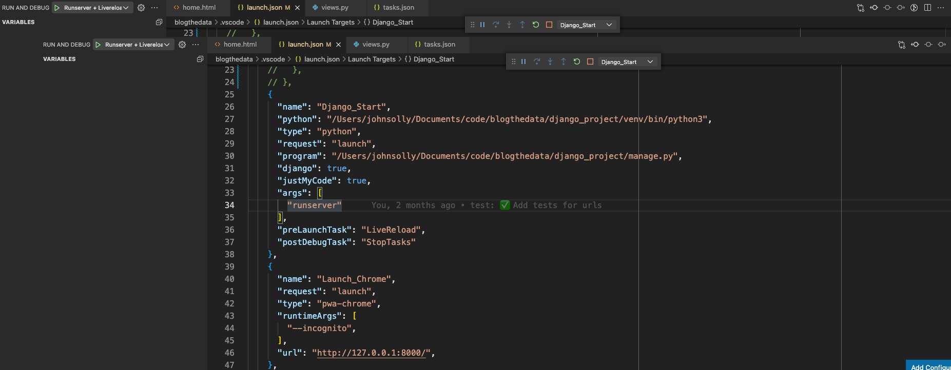 Screenshot of vscode with debug window open