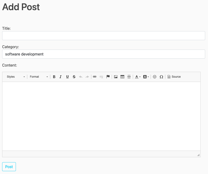 Create post screen before adding ckeditor